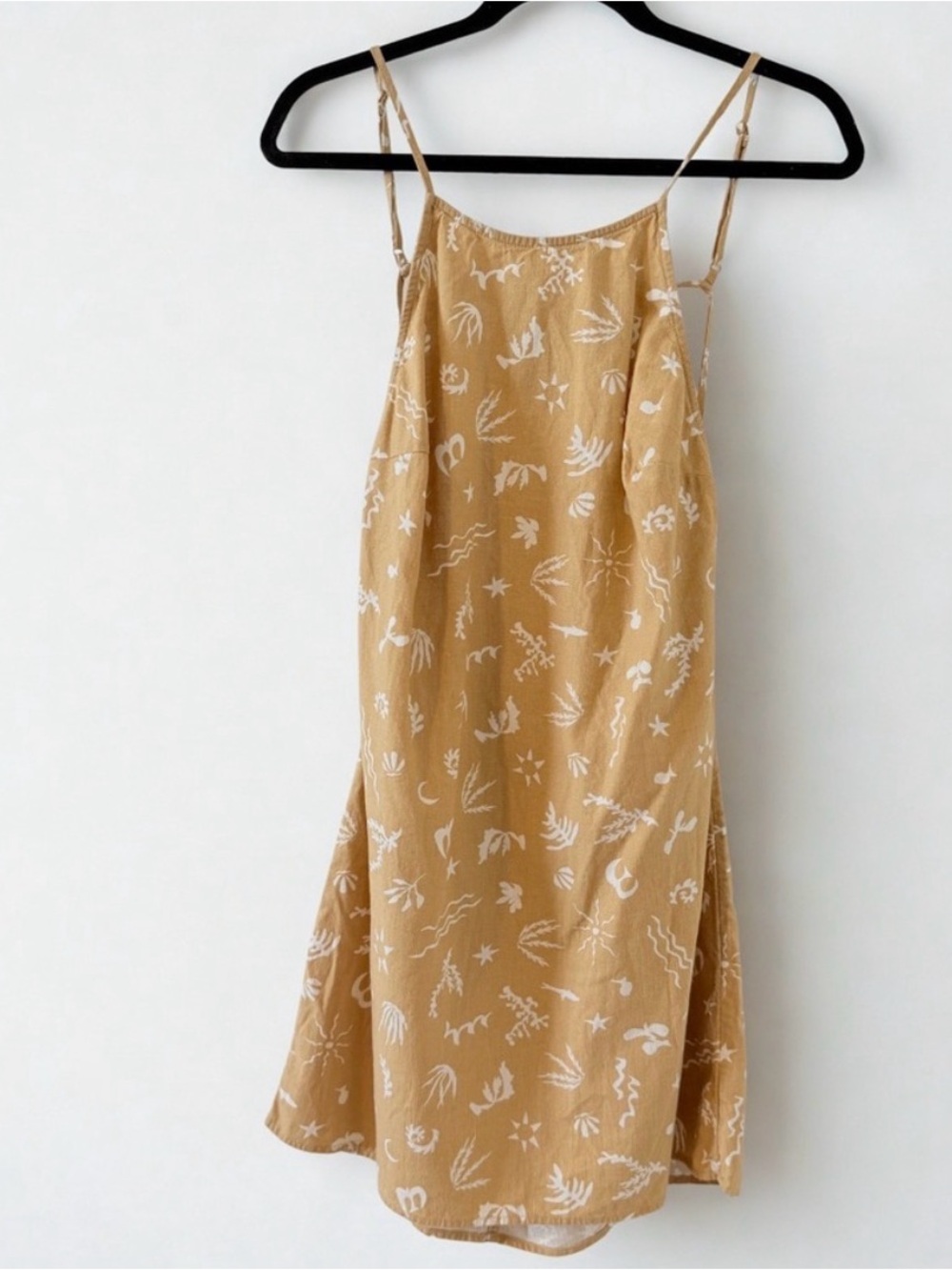 Mustard Floral Print Spaghetti‑Strap Mini Dress